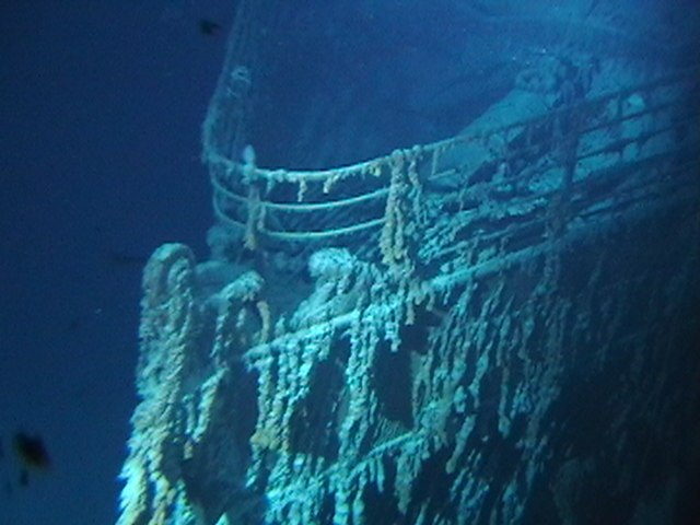 The bow of the Titanic wreck, 12,465 feet down